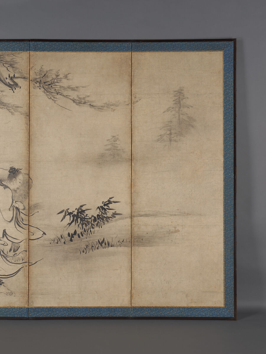 Chinese Sages, Attributed to Kano Sanraku (Japanese, 1559–1635), Pair of six-panel folding screens; ink on paper, Japan