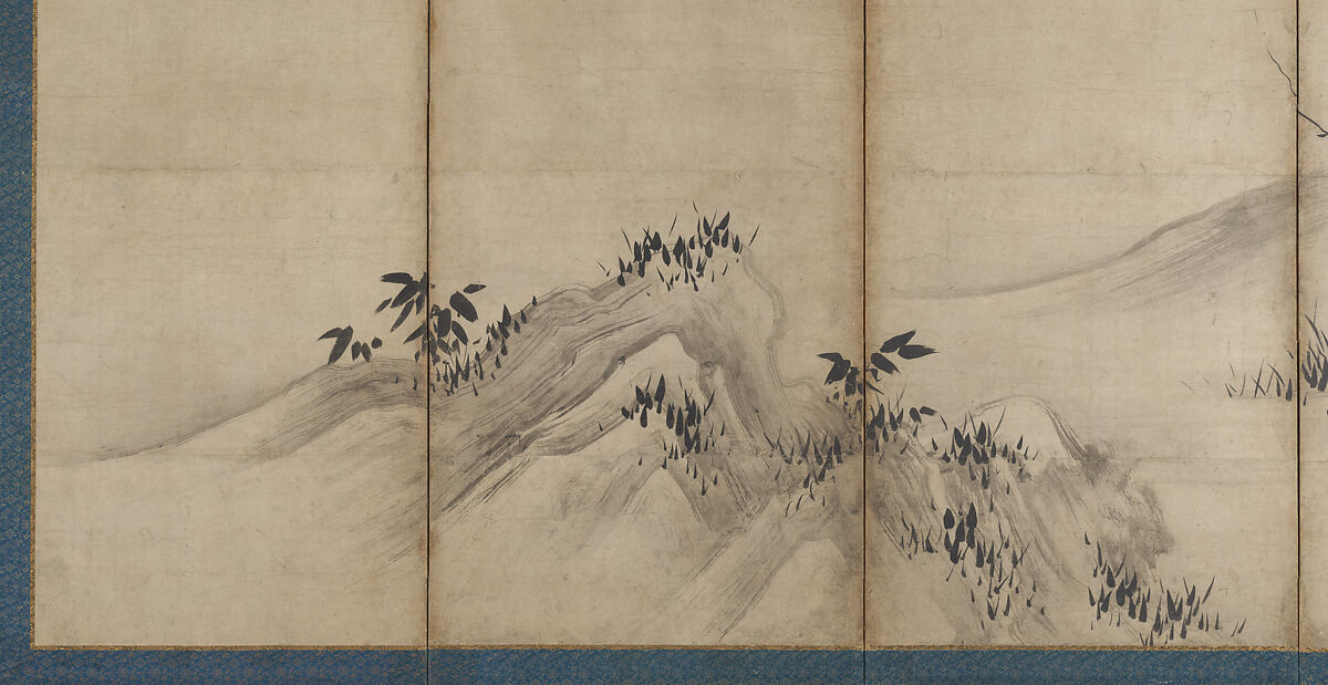 Chinese Sages, Attributed to Kano Sanraku (Japanese, 1559–1635), Pair of six-panel folding screens; ink on paper, Japan