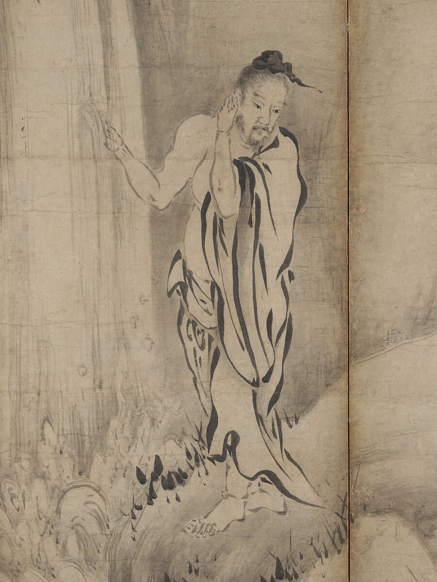 Chinese Sages, Attributed to Kano Sanraku (Japanese, 1559–1635), Pair of six-panel folding screens; ink on paper, Japan