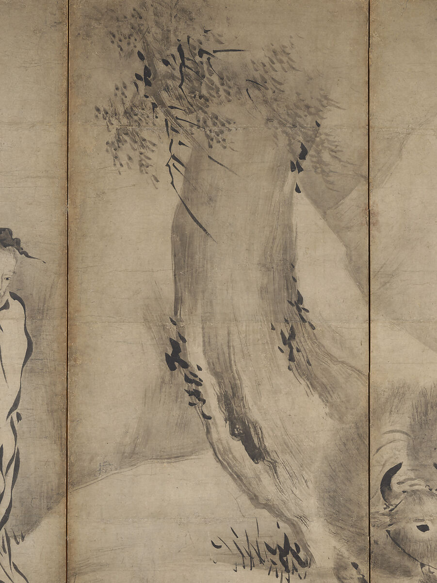 Chinese Sages, Attributed to Kano Sanraku (Japanese, 1559–1635), Pair of six-panel folding screens; ink on paper, Japan