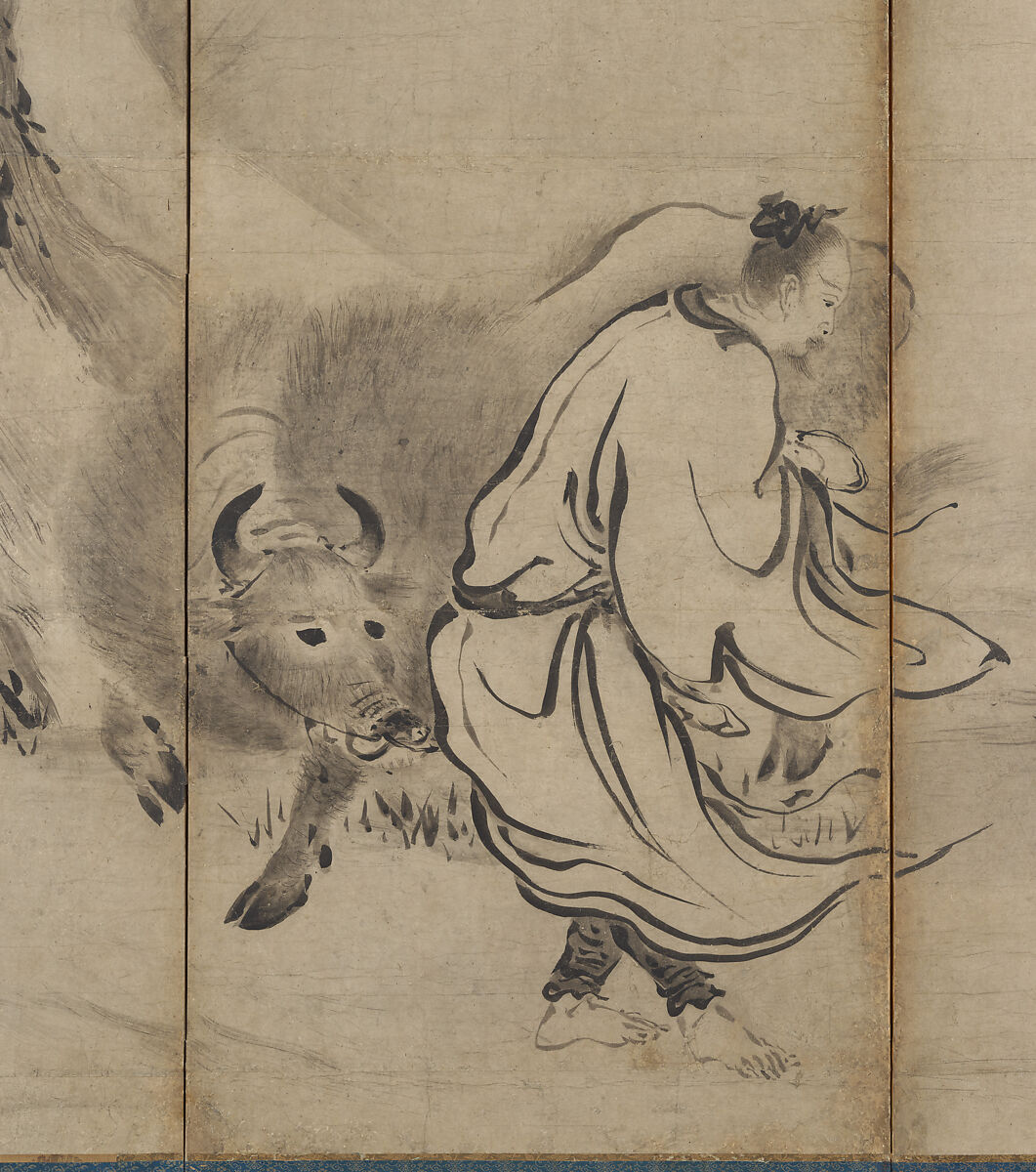 Chinese Sages, Attributed to Kano Sanraku (Japanese, 1559–1635), Pair of six-panel folding screens; ink on paper, Japan