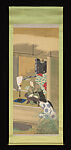 Monk Ippen Giving a Warrior the Tonsure after His Wife Took Vows as a Lay Buddhist Nun, Yamada Shinzan (Japanese, 1887–1977), Pair of hanging scrolls; ink, color, and gold on silk, Japan