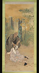 Monk Ippen Giving a Warrior the Tonsure after His Wife Took Vows as a Lay Buddhist Nun, Yamada Shinzan (Japanese, 1887–1977), Pair of hanging scrolls; ink, color, and gold on silk, Japan