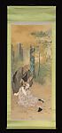 Monk Ippen Giving a Warrior the Tonsure after His Wife Took Vows as a Lay Buddhist Nun, Yamada Shinzan (Japanese, 1887–1977), Pair of hanging scrolls; ink, color, and gold on silk, Japan