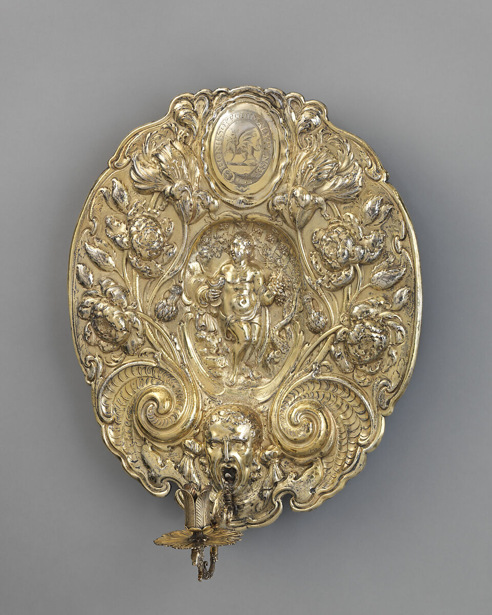 Charles II Wall Light with the Arms of the Earls of Lonsdale, Robert Smythier (British, active 1660–died 1689), Gilded silver, British, London