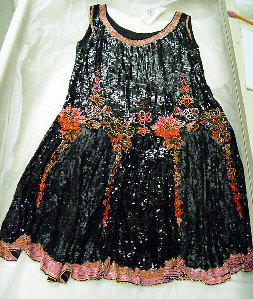 Evening dress, silk, plastic, glass, French