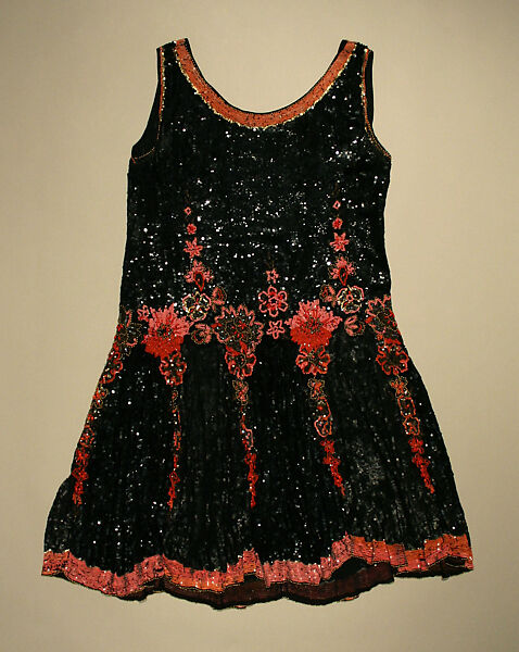 Evening dress, silk, plastic, glass, French