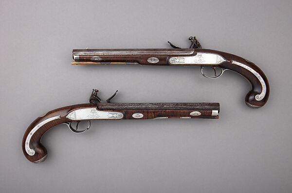 Pair of Flintlock Pistols, Henry Young (American, Easton, Pennsylvania, ca. 1775–ca. 1833 Wilkes-Barre, Pennsylvania), Iron, wood, silver, American