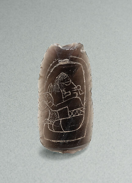 Incised flake with deity image
, Obsidian, Maya