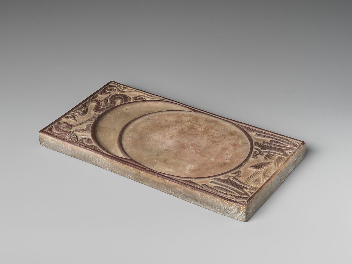 Inkstone with dragon and carp, Stoneware (chengni), China