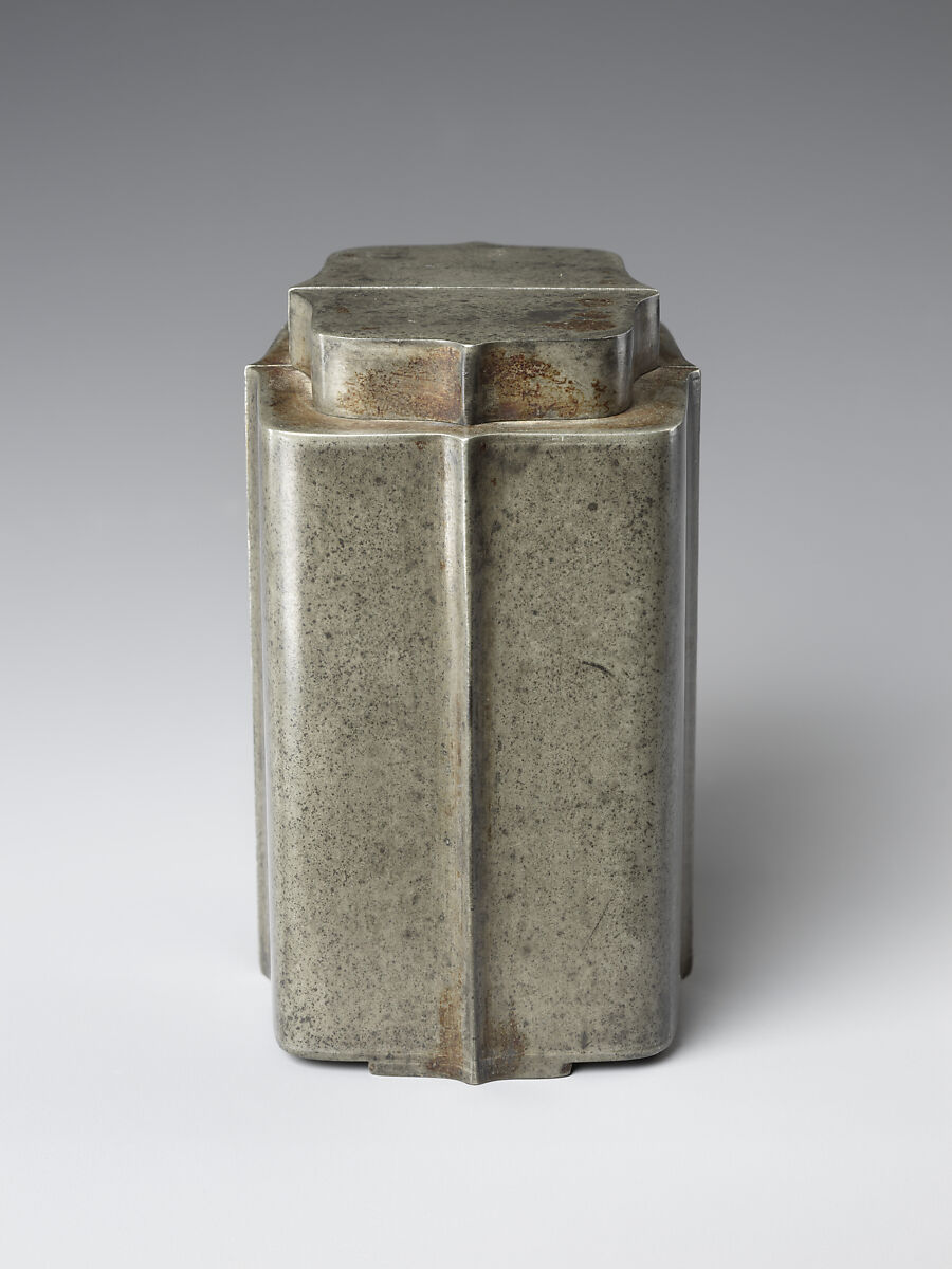 Pair of inscribed tea caddies, Attributed to Shen Cunzhou (Chinese, active 17th century), Pewter, China