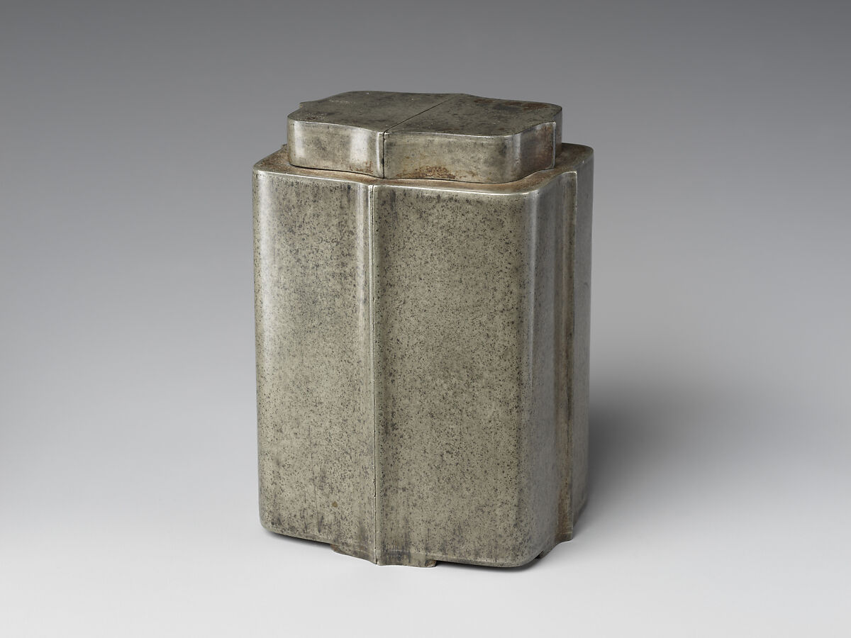 Pair of inscribed tea caddies, Attributed to Shen Cunzhou (Chinese, active 17th century), Pewter, China 