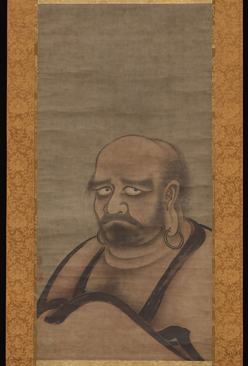 Bodhidharma in Red Robes (Shue Daruma zō), Kano Masanobu 狩野正信 (Japanese, ca. 1434–ca. 1530), Hanging scroll; ink and color on paper, Japan 