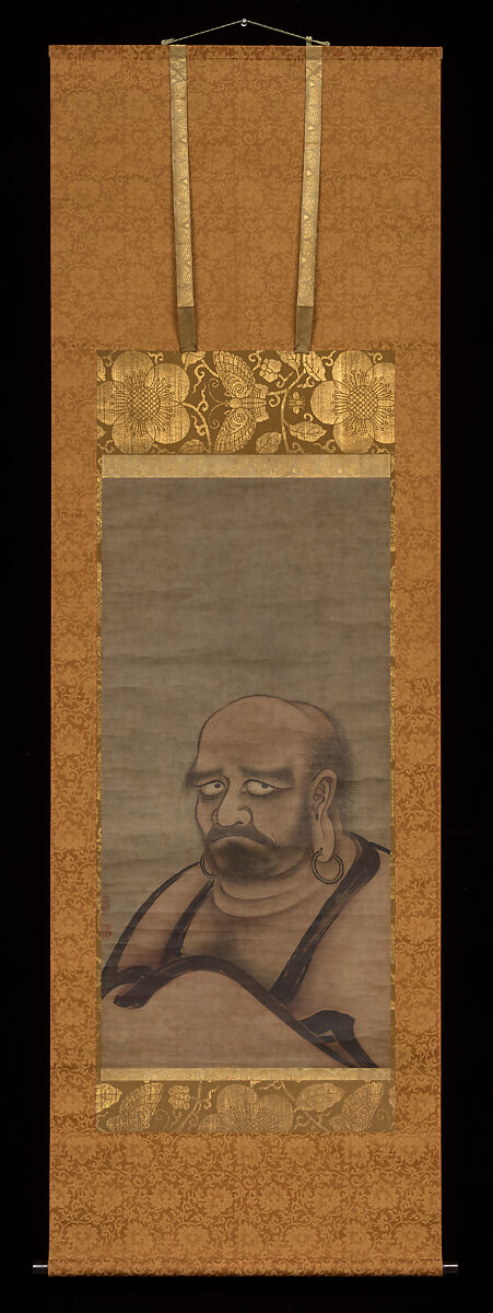 Bodhidharma in Red Robes, Kano Masanobu 狩野正信 (Japanese, ca. 1434–ca. 1530), Hanging scroll; ink and color on paper, Japan