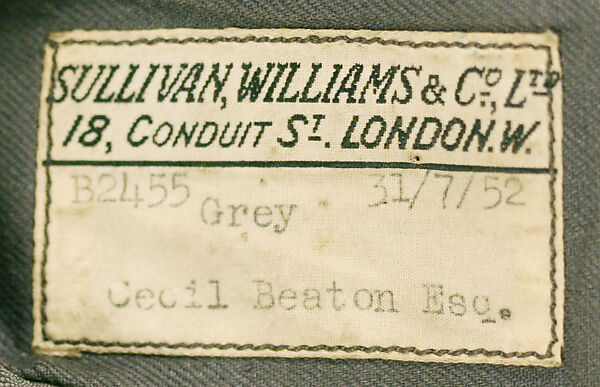 Suit, Sullivan, Williams &amp; Co., Ltd. (British), wool, British