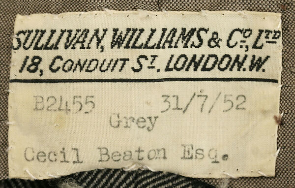 Suit, Sullivan, Williams &amp; Co., Ltd. (British), wool, British