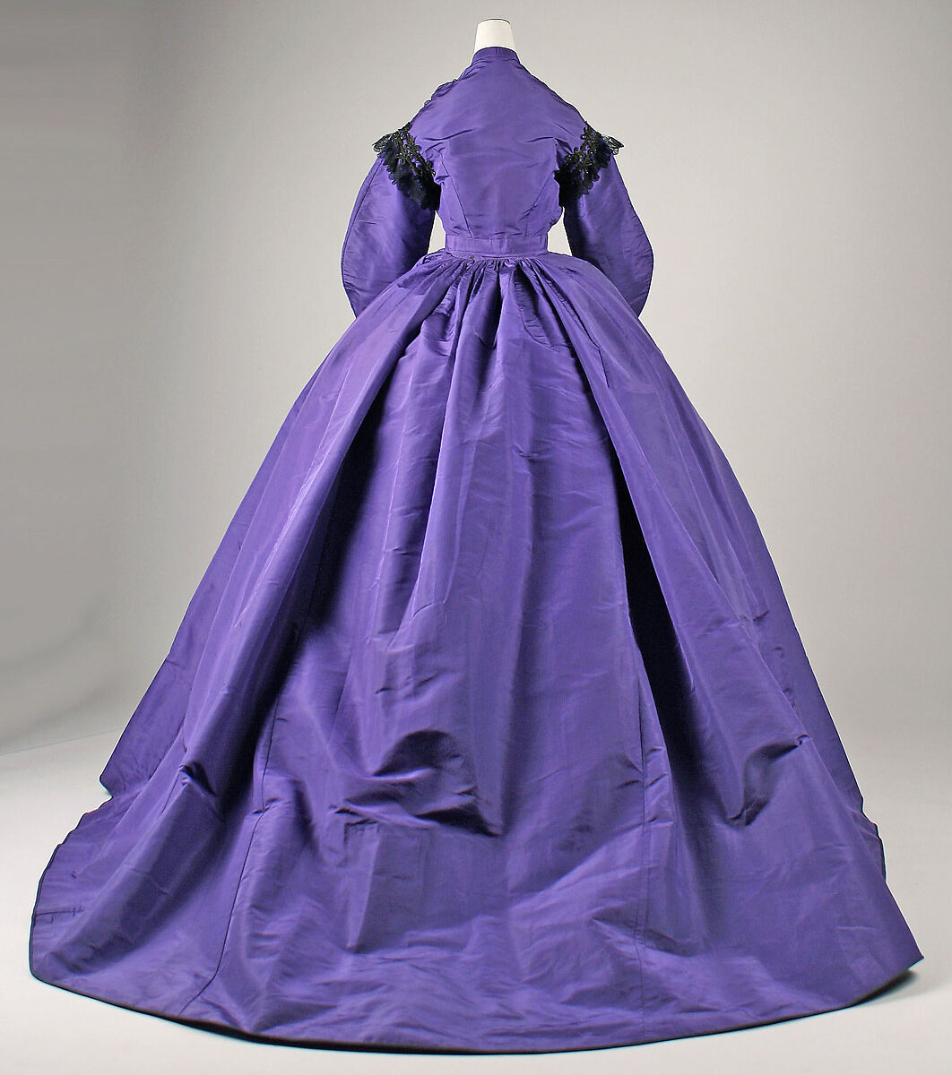 Visiting dress, silk, cotton, glass, American