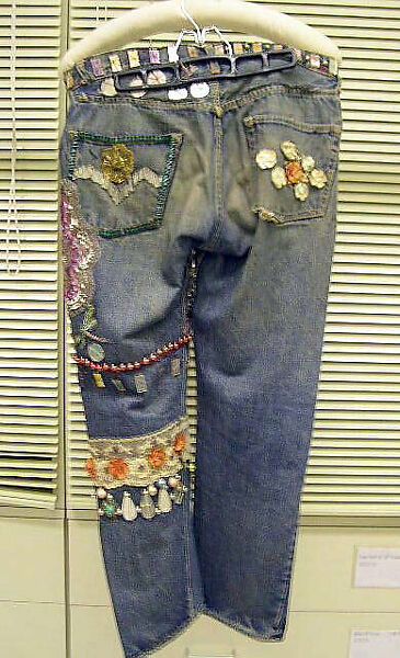 Jeans, cotton, glass, silk, nylon, metallic thread, plastic, American