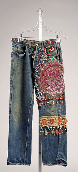 Jeans, cotton, glass, silk, nylon, metallic thread, plastic, American 