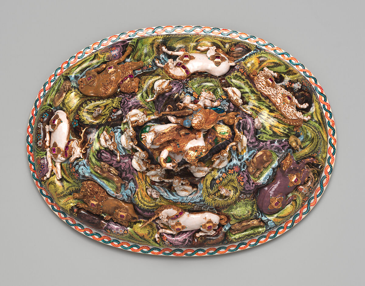 The Orpheus Cup, Jewel animals, amorini, and figurines of the lid attributed to Jan Vermeyen (Brussels (Hapsburg Lowlands) before 1559–1608 Prague), Gold: cast, embossed, and engraved; enamel: ronde-bosse and painted; rubies, Austrian, Vienna