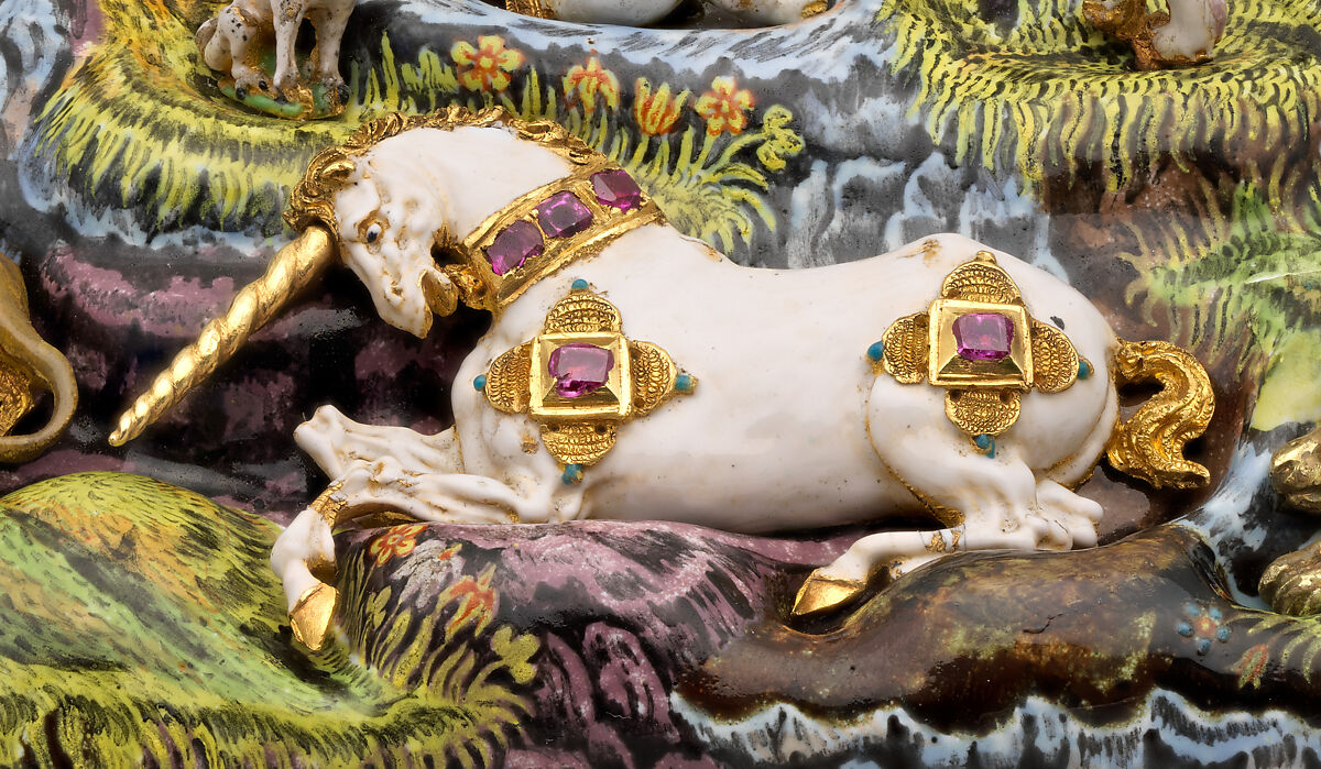 The Orpheus Cup, Jewel animals, amorini, and figurines of the lid attributed to Jan Vermeyen (Brussels (Hapsburg Lowlands) before 1559–1608 Prague), Gold: cast, embossed, and engraved; enamel: ronde-bosse and painted; rubies, Austrian, Vienna