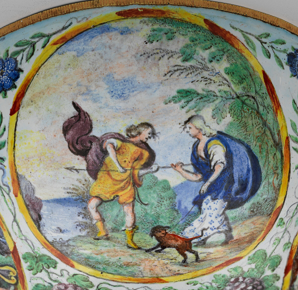 The Orpheus Cup, Jewel animals, amorini, and figurines of the lid attributed to Jan Vermeyen (Brussels (Hapsburg Lowlands) before 1559–1608 Prague), Gold: cast, embossed, and engraved; enamel: ronde-bosse and painted; rubies, Austrian, Vienna