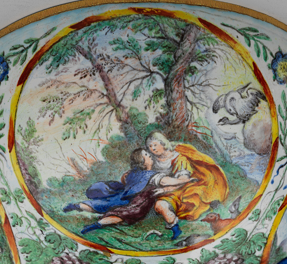 The Orpheus Cup, Jewel animals, amorini, and figurines of the lid attributed to Jan Vermeyen (Brussels (Hapsburg Lowlands) before 1559–1608 Prague), Gold: cast, embossed, and engraved; enamel: ronde-bosse and painted; rubies, Austrian, Vienna