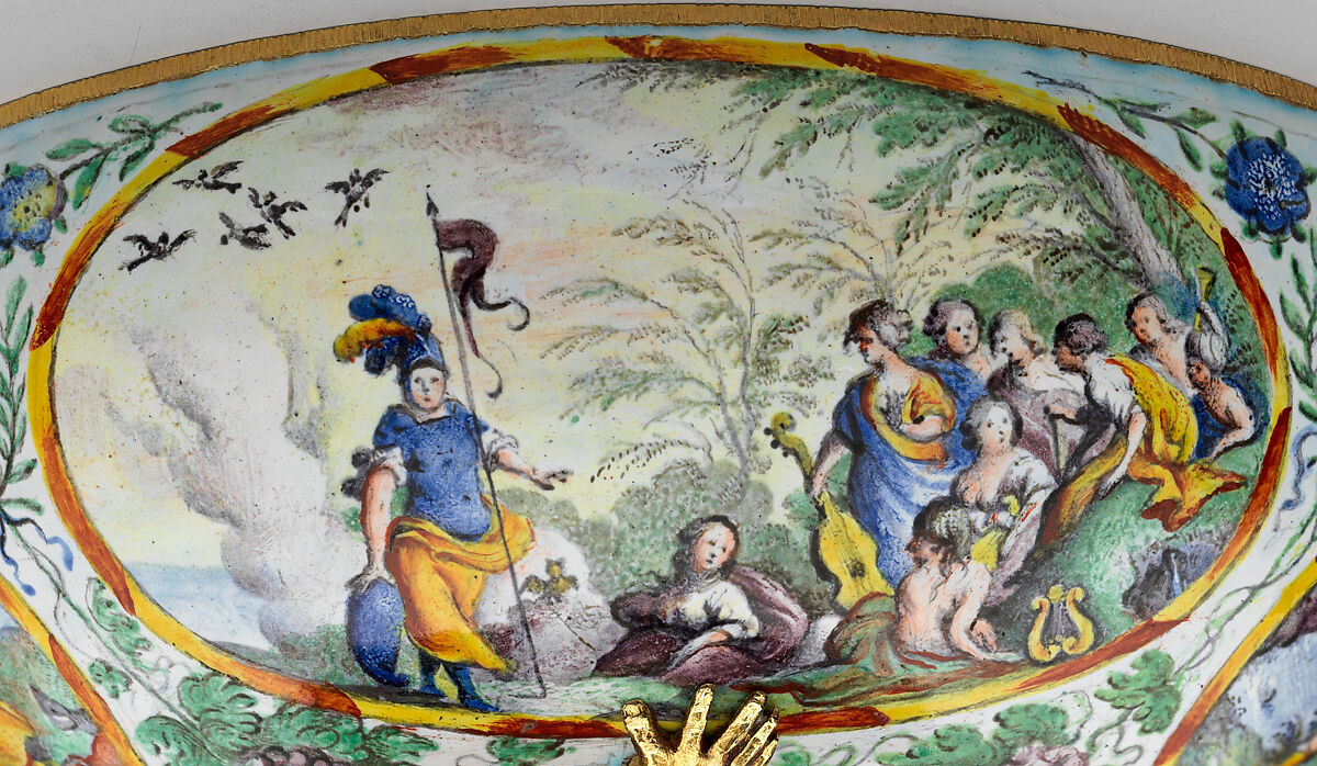 The Orpheus Cup, Jewel animals, amorini, and figurines of the lid attributed to Jan Vermeyen (Brussels (Hapsburg Lowlands) before 1559–1608 Prague), Gold: cast, embossed, and engraved; enamel: ronde-bosse and painted; rubies, Austrian, Vienna