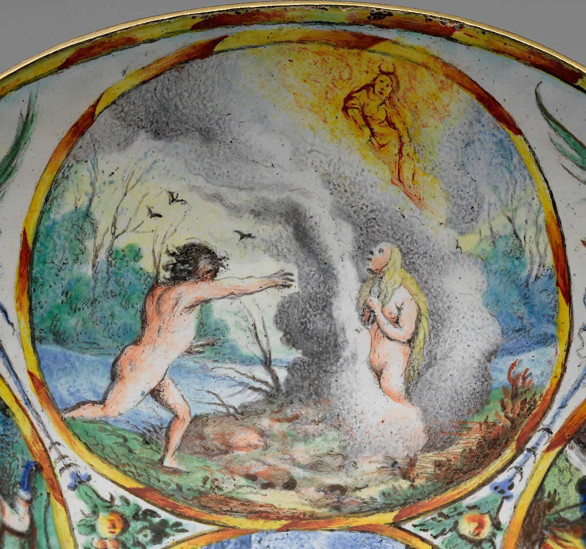 The Orpheus Cup, Jewel animals, amorini, and figurines of the lid attributed to Jan Vermeyen (Brussels (Hapsburg Lowlands) before 1559–1608 Prague), Gold: cast, embossed, and engraved; enamel: ronde-bosse and painted; rubies, Austrian, Vienna