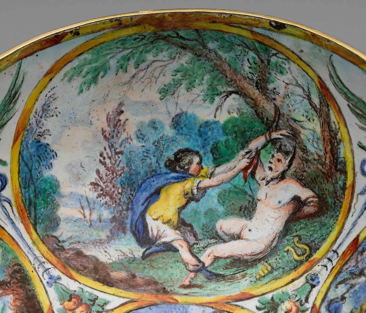 The Orpheus Cup, Jewel animals, amorini, and figurines of the lid attributed to Jan Vermeyen (Brussels (Hapsburg Lowlands) before 1559–1608 Prague), Gold: cast, embossed, and engraved; enamel: ronde-bosse and painted; rubies, Austrian, Vienna