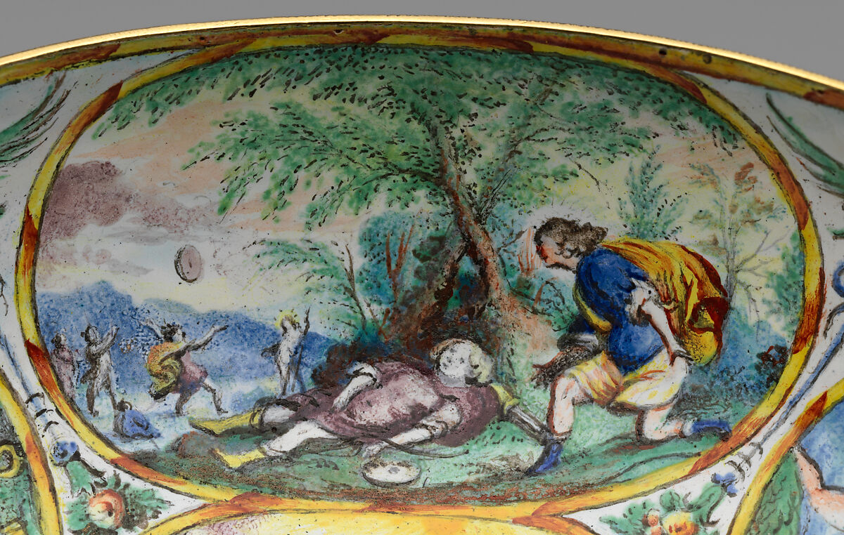 The Orpheus Cup, Jewel animals, amorini, and figurines of the lid attributed to Jan Vermeyen (Brussels (Hapsburg Lowlands) before 1559–1608 Prague), Gold: cast, embossed, and engraved; enamel: ronde-bosse and painted; rubies, Austrian, Vienna