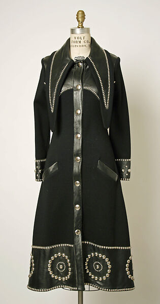 Coat, Stephen Burrows (American, born 1943), wool, leather, metal, American 