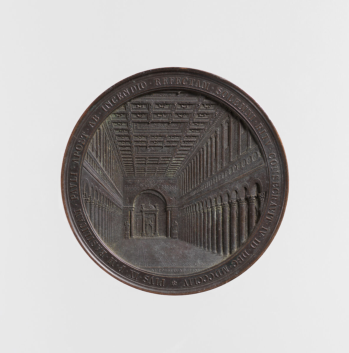 Reconstruction and Re-consecration of the Basilica of Saint Paul Outside the Walls under Pope Pius IX, Giuseppe Bianchi (Italian, 1808–1877), Bronze, Italian