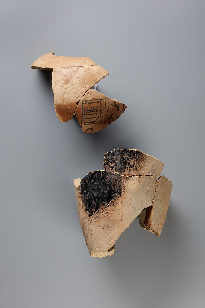 Fragments of a Canopic Jar Inscribed for Senimen, Pottery (Marl A4), paint 