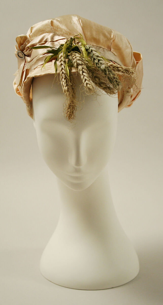 Hat, silk, raffia, metal, French 