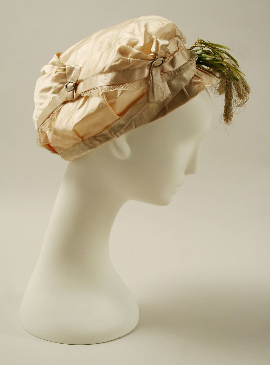 Hat, silk, raffia, metal, French