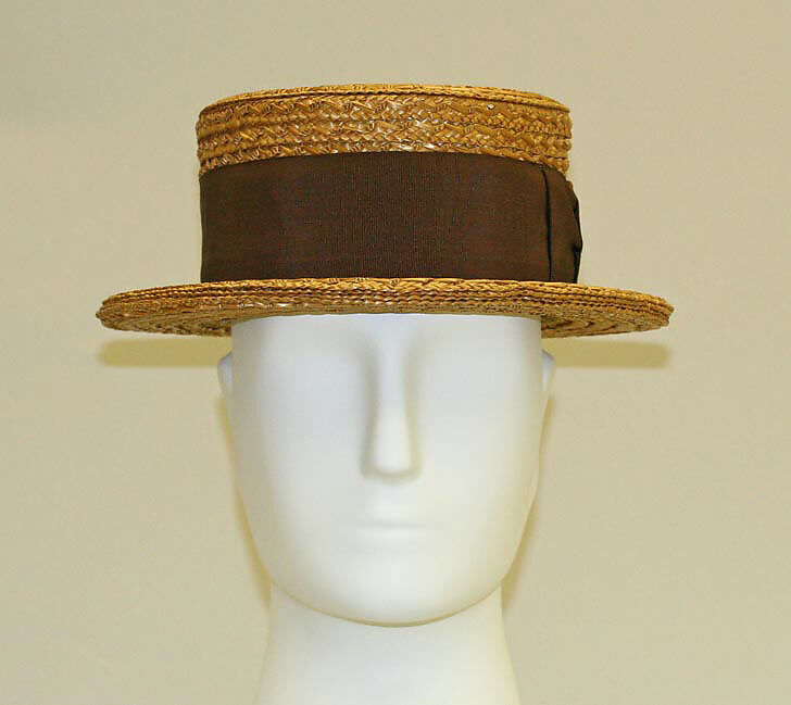 Vintage Straw Hat With Flower, Sailor Hat, 1950s Hat, Skimmer Hat