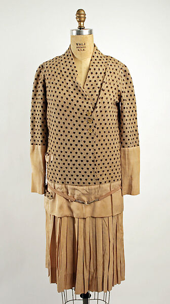 Dress, Nellie Harrington (American), (a, b) cotton, silk
(c) leather, American 