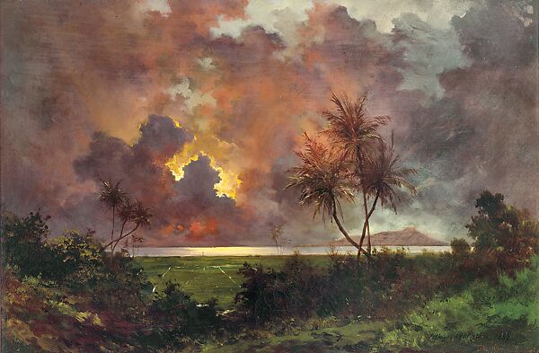 Sunrise over Diamond Head, Jules Tavernier (American (born France), Paris 1844–1889 Honolulu, Hawaii), Oil on canvas, American 