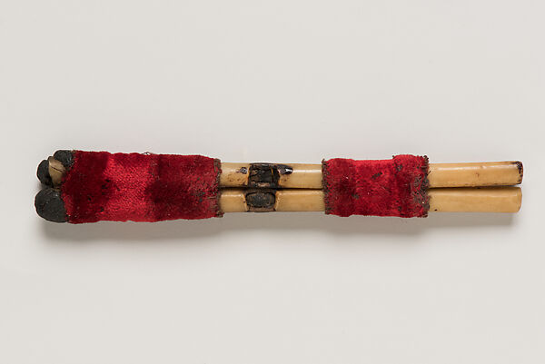 Dance whistle, Bird wing bone, cotton, commercial twine, and pine pitch, Habematolel Pomo of Upper Lake (Lake County, California)