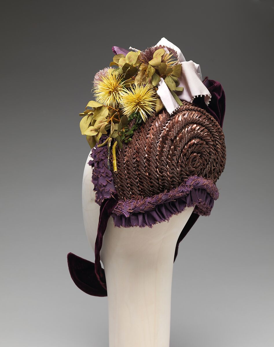 Bonnet, straw, silk, French 