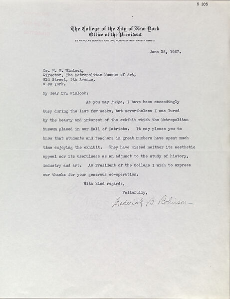 Correspondence, City College of New York, Typescript on paper, American 