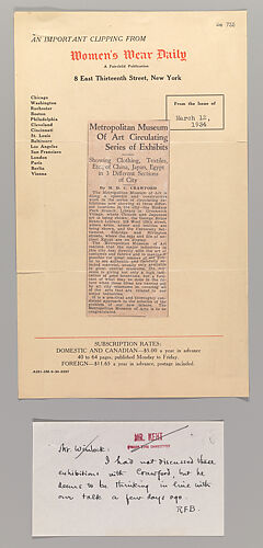 Newspaper clipping and memorandum