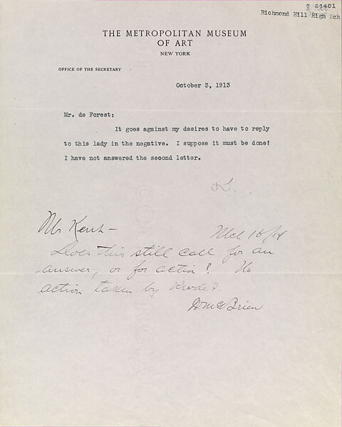 Correspondence, Henry Watson Kent, Ink on paper, American 