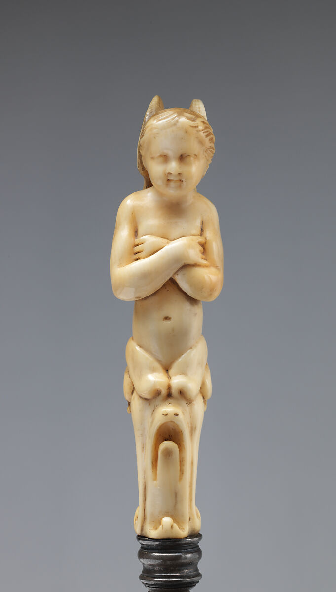 Knife with winged putto handle, Steel, ivory, probably Italian