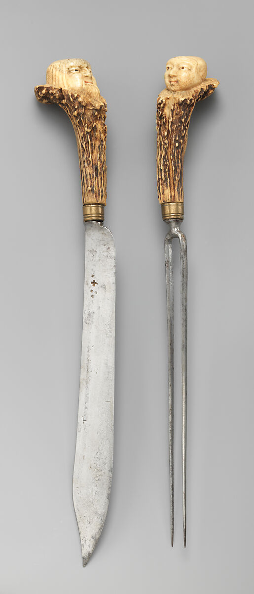 Carving fork, Steel, buckshorn, Southern German