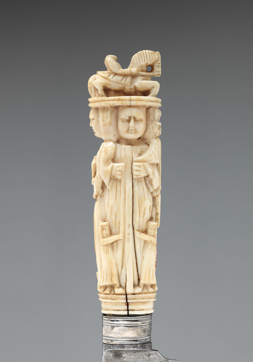 Carving knife, Steel, walrus ivory, silver, Dutch
