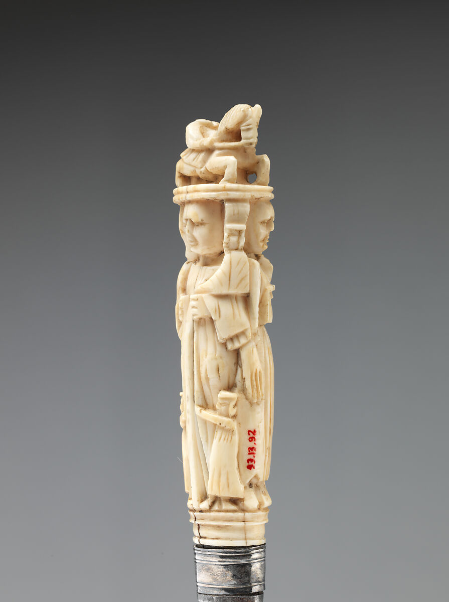 Carving knife, Steel, walrus ivory, silver, Dutch