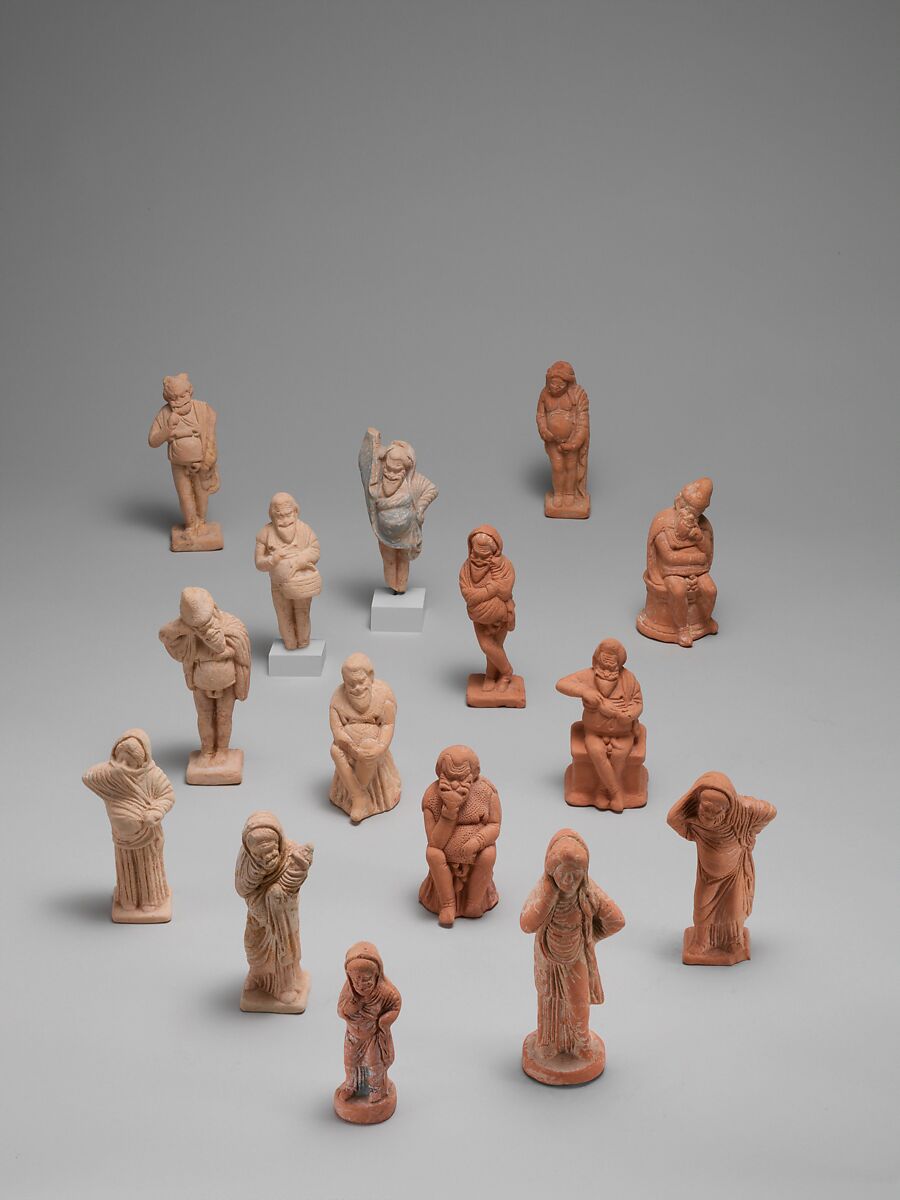 Group of fifteen terracotta comic actors, Terracotta, Greek 