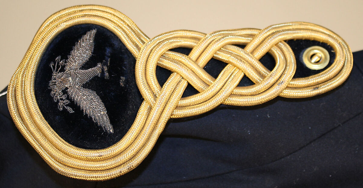 Uniform, (a,f,h) wool; (b-d) wool, metallic thread; (g) leather, metallic thread, American